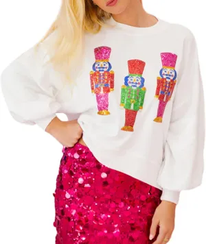 Aonoapll Women Cropped Christmas Sweatshirt Sequin Holiday Graphic Long Sleeve Sweaters Funny Xmas Crop Pullover Top