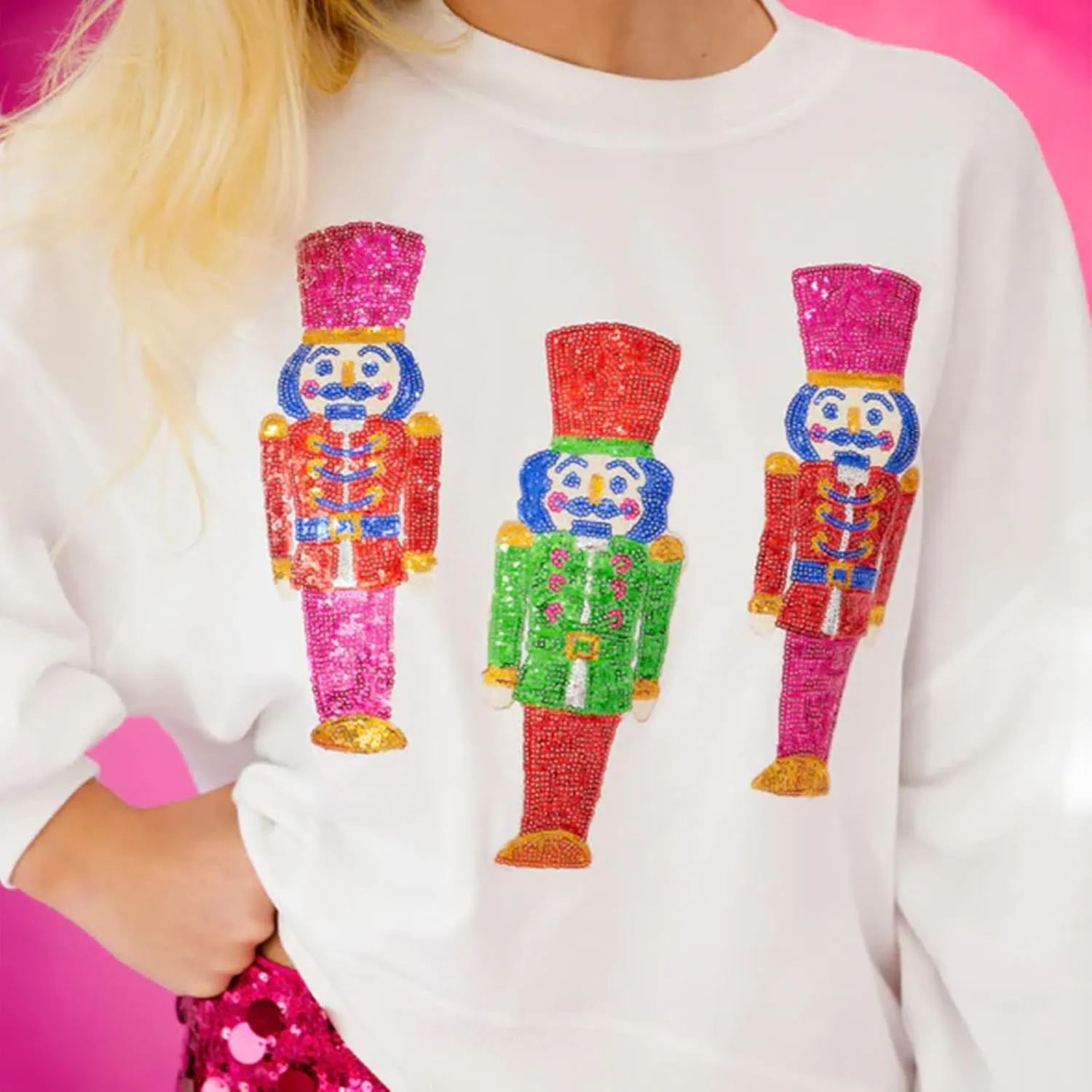 Aonoapll Women Cropped Christmas Sweatshirt Sequin Holiday Graphic Long Sleeve Sweaters Funny Xmas Crop Pullover Top