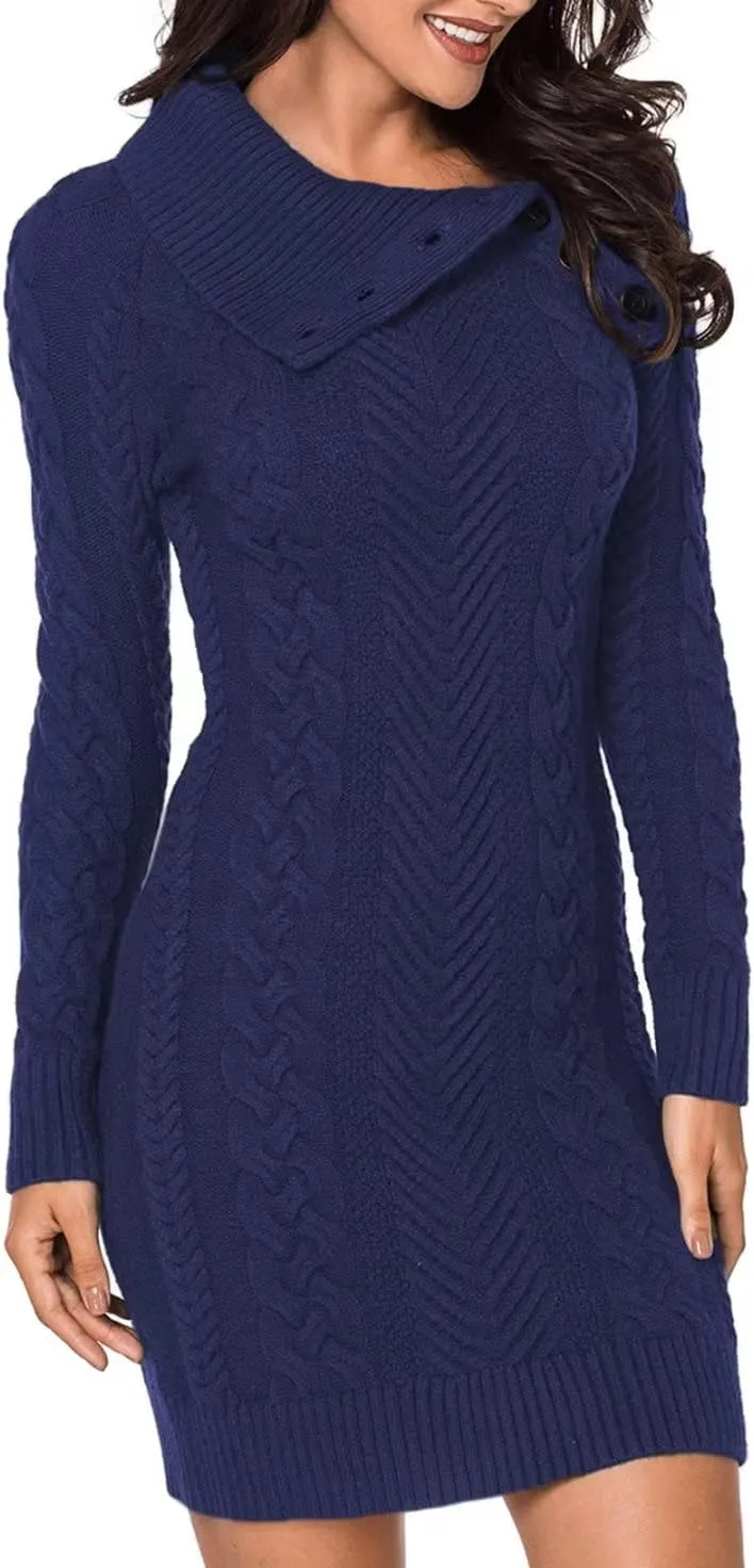 BLENCOT Womens Turtleneck Long Sleeve Elasticity Chunky Cable Knit Pullover Sweaters Jumper