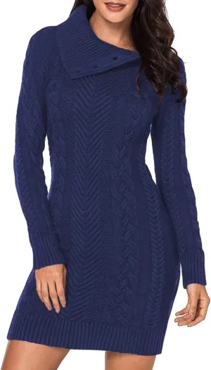 BLENCOT Womens Turtleneck Long Sleeve Elasticity Chunky Cable Knit Pullover Sweaters Jumper