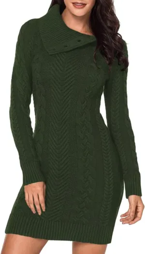 BLENCOT Womens Turtleneck Long Sleeve Elasticity Chunky Cable Knit Pullover Sweaters Jumper