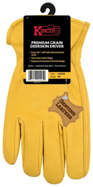 Kinco 90W-S Driver Gloves, Women's, S, Keystone Thumb, Easy-On Cuff, Grain Deerskin Leather, Gold :PR: QUANTITY: 1