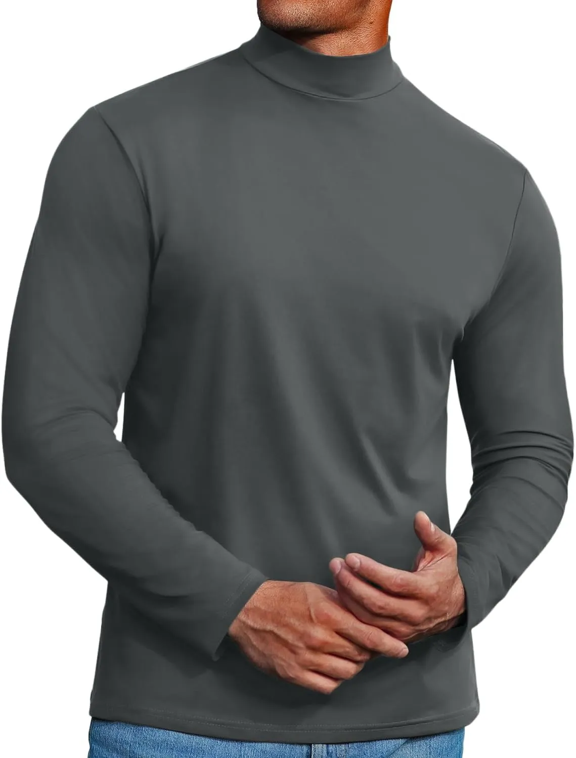 Mens Mock Turtleneck Sweaters Long Sleeve Shirts Slim Fit Turtle Neck Thermal Underwear Tops Knit Sweatshirts