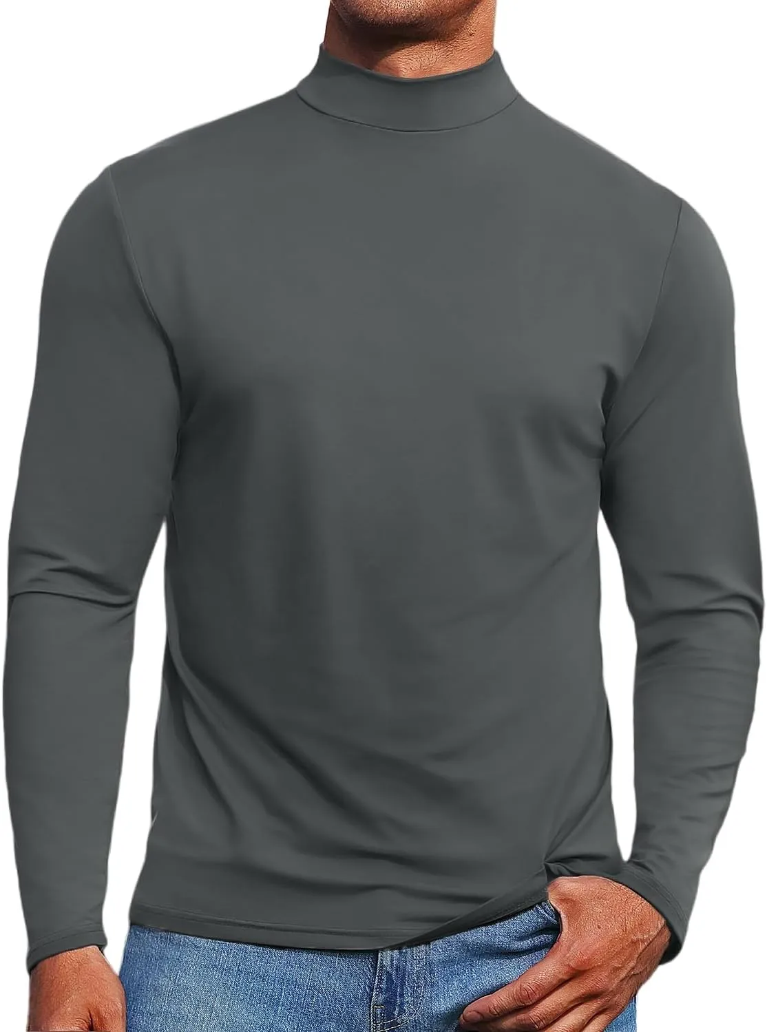 Mens Mock Turtleneck Sweaters Long Sleeve Shirts Slim Fit Turtle Neck Thermal Underwear Tops Knit Sweatshirts