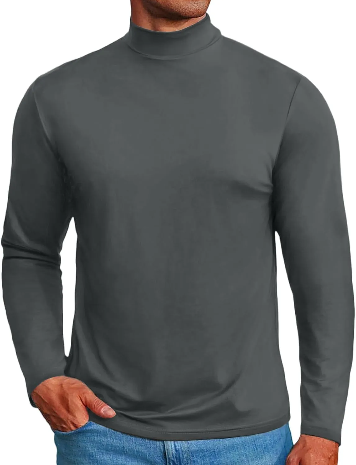 Mens Mock Turtleneck Sweaters Long Sleeve Shirts Slim Fit Turtle Neck Thermal Underwear Tops Knit Sweatshirts
