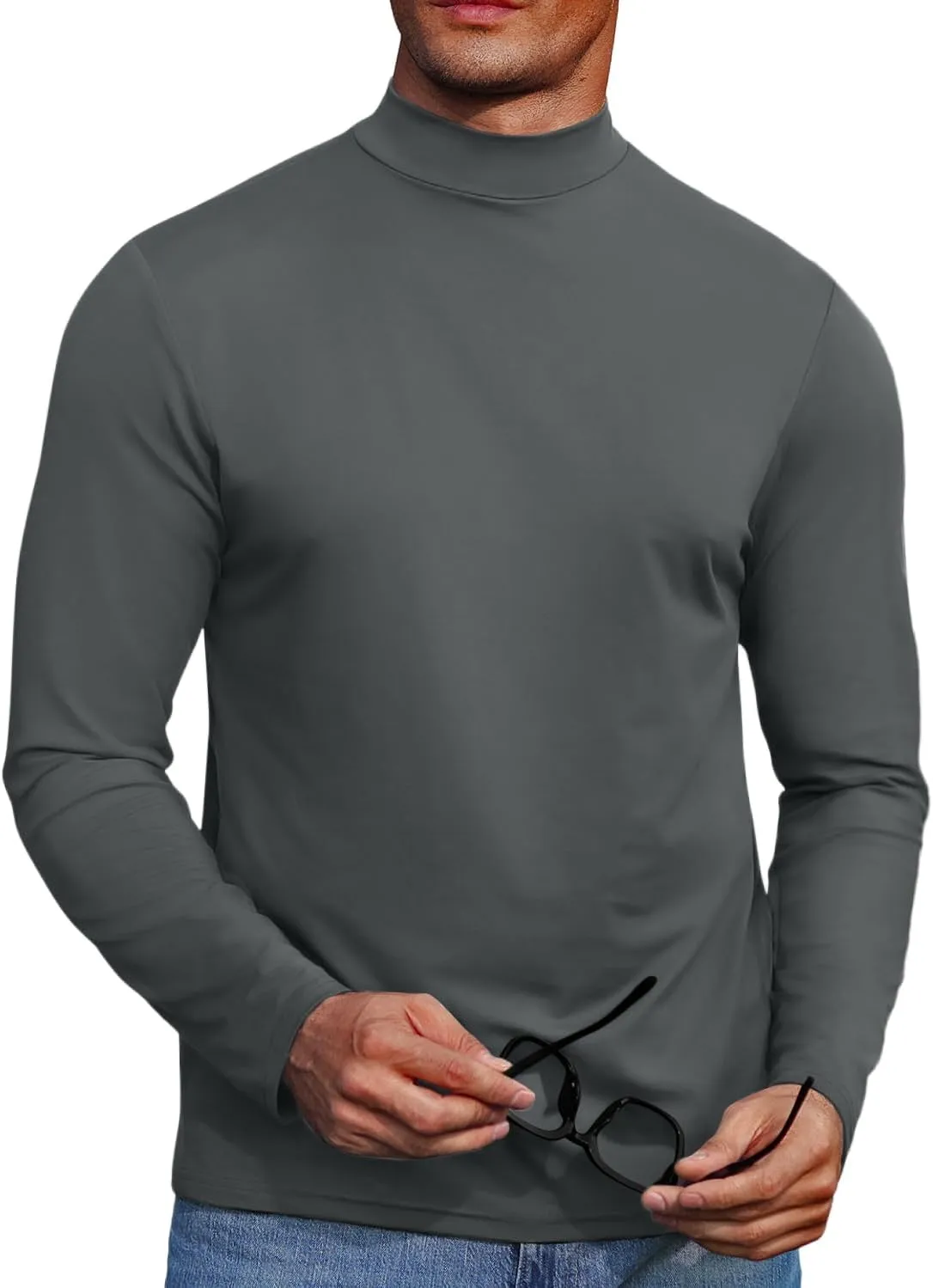 Mens Mock Turtleneck Sweaters Long Sleeve Shirts Slim Fit Turtle Neck Thermal Underwear Tops Knit Sweatshirts