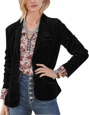 Mintlimit Women's Velvet Blazer Jacket - Long Sleeve V Neck Coat