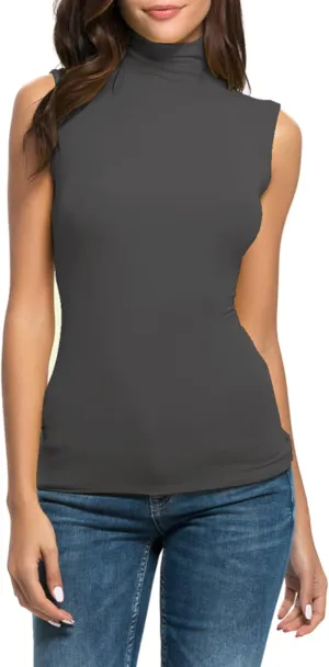 Nasperee Women Sleeveless/Long Sleeve Mock Turtleneck Tank Tops Slim Fit Stretchy Layer Tee Shirts