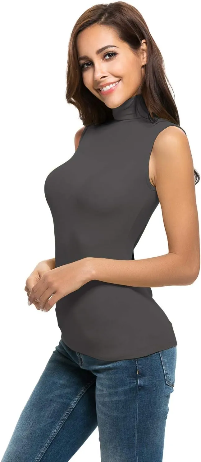 Nasperee Women Sleeveless/Long Sleeve Mock Turtleneck Tank Tops Slim Fit Stretchy Layer Tee Shirts