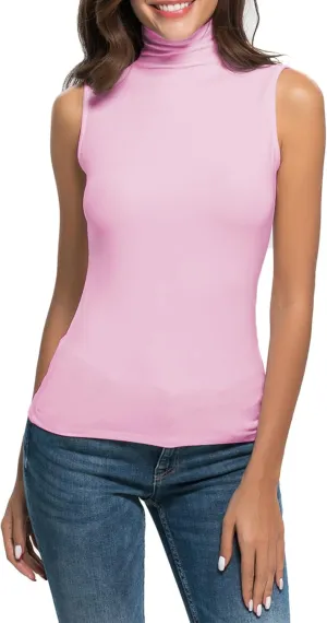 Nasperee Women Sleeveless/Long Sleeve Mock Turtleneck Tank Tops Slim Fit Stretchy Layer Tee Shirts