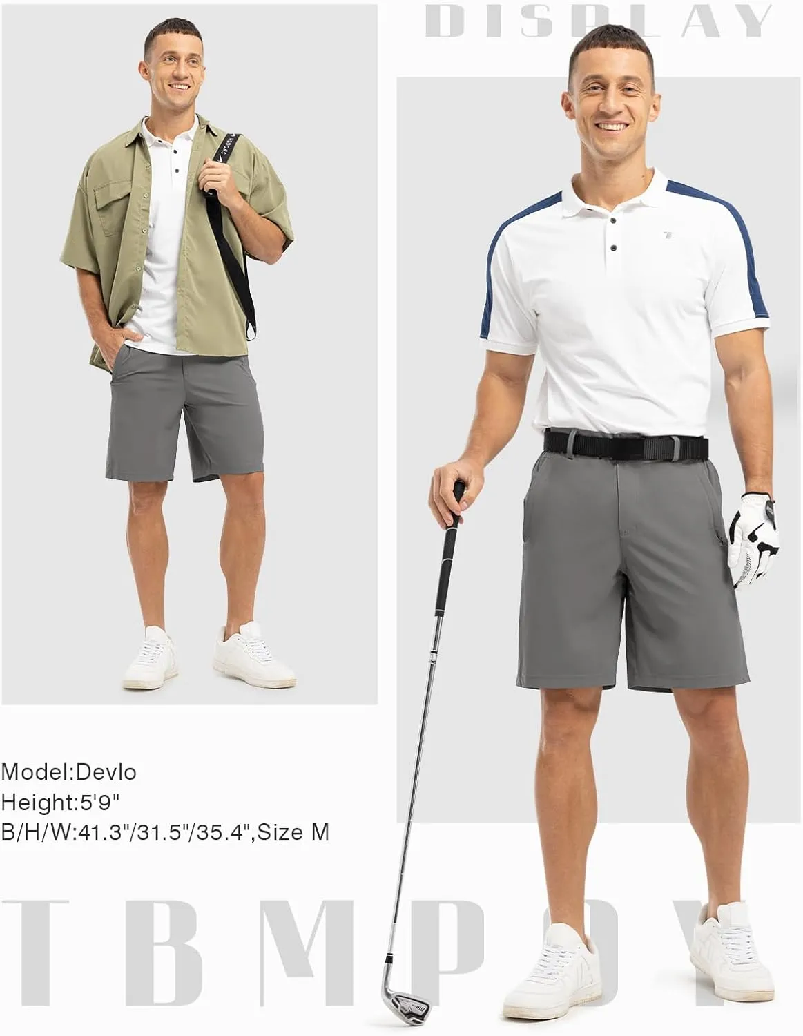 TBMPOY Men's 9" Golf Shorts Quick Dry Casual Shorts Dress Shorts Flat Front Stretch Lightweight for Work Business Travel