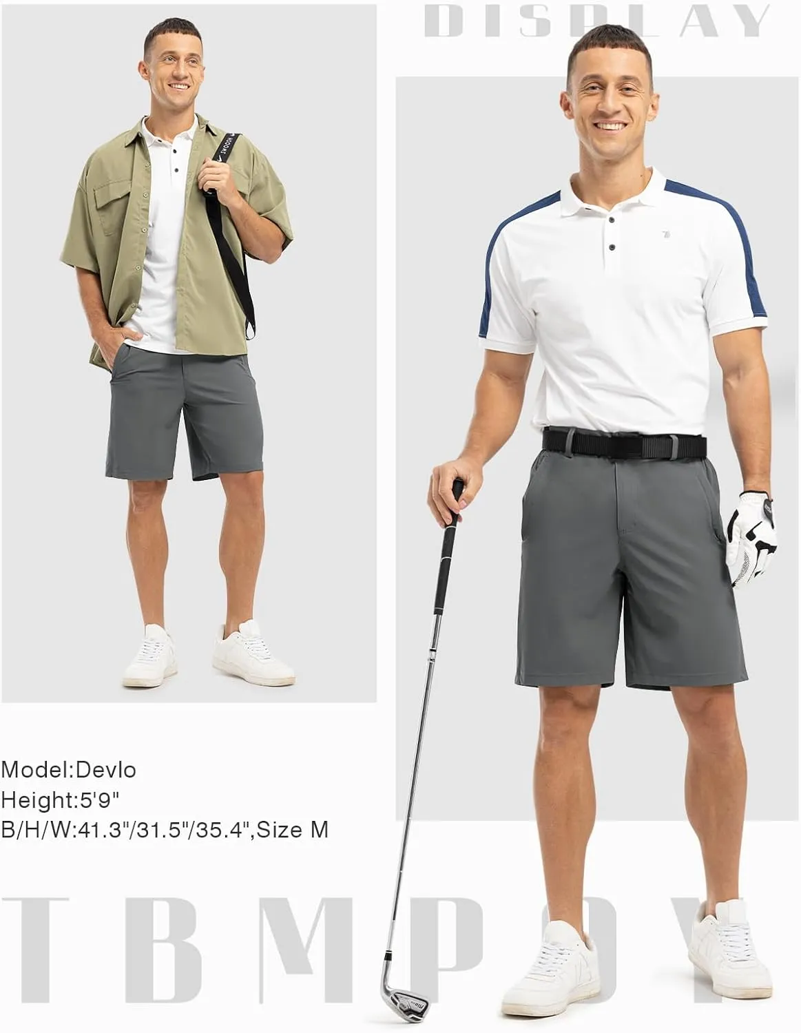 TBMPOY Men's 9" Golf Shorts Quick Dry Casual Shorts Dress Shorts Flat Front Stretch Lightweight for Work Business Travel