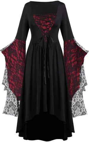 Vacation Halloween Dresses for Women Sleeve V Neck Lace Skull Midi Vintage Goth Thermal Fuzzy Dresses Women