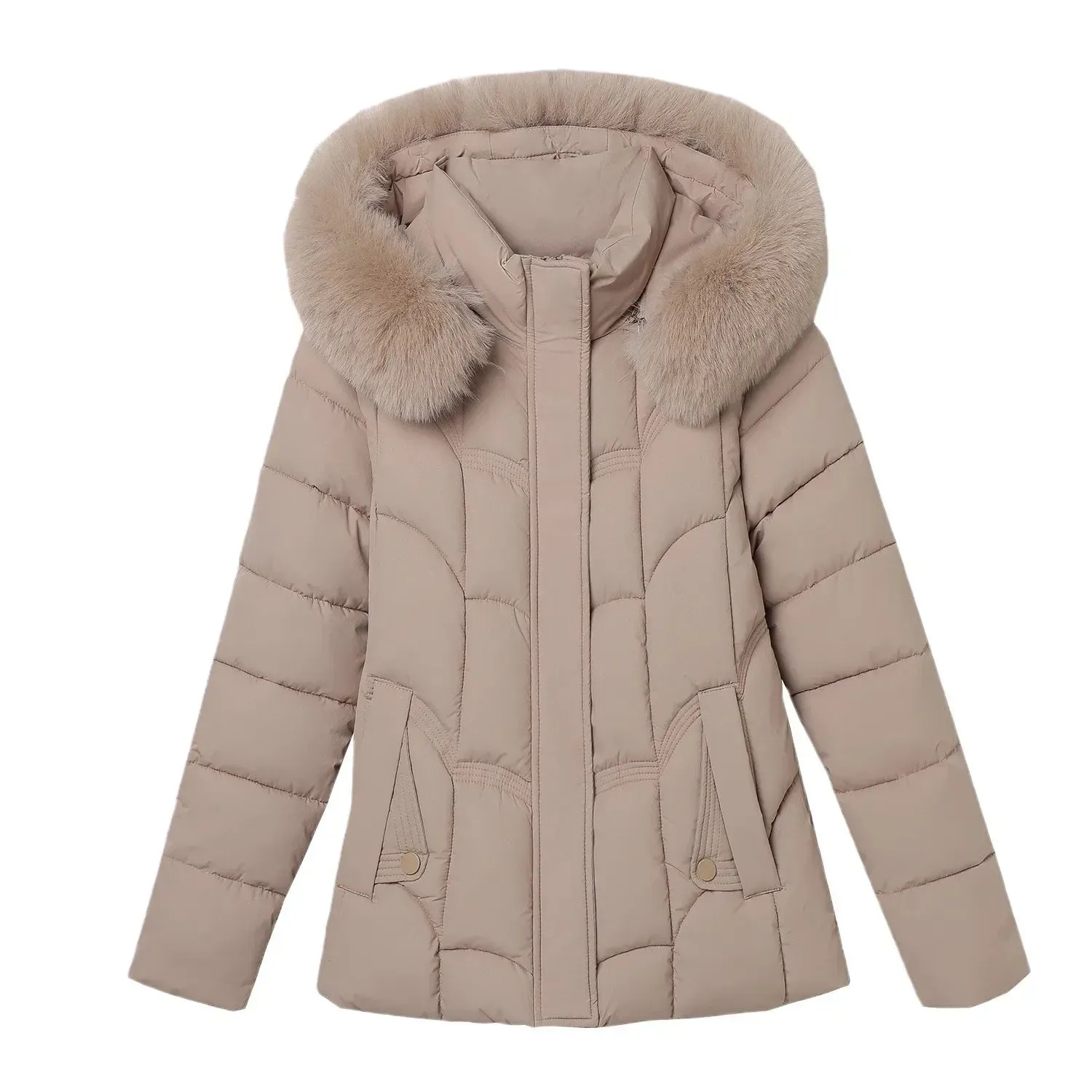 Winter 2024 Neue Daunenjacke Frauen Parkas Mode Hochwertige Warme Baumwolle Gefütterte Mantel Damen Kurzen Mantel Mit Kapuze Overwear Tops