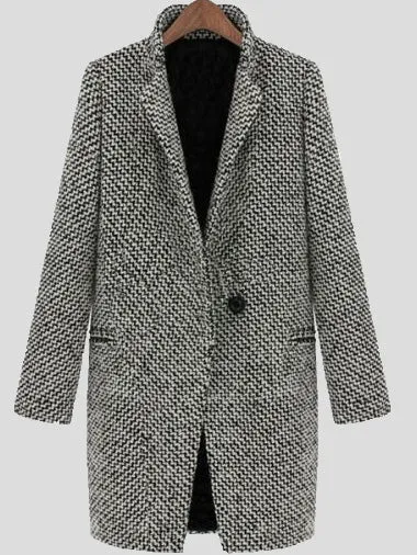 Women's Coats Houndstooth Slim Fit Wool Coat