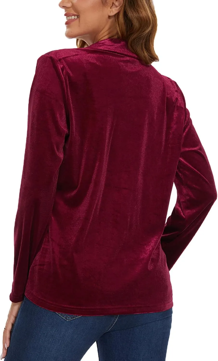 Women's Velvet Suit Blazer Jacket Casual Office Work Long Sleeve Button Pockets Tailored Jacket Coat Blazer